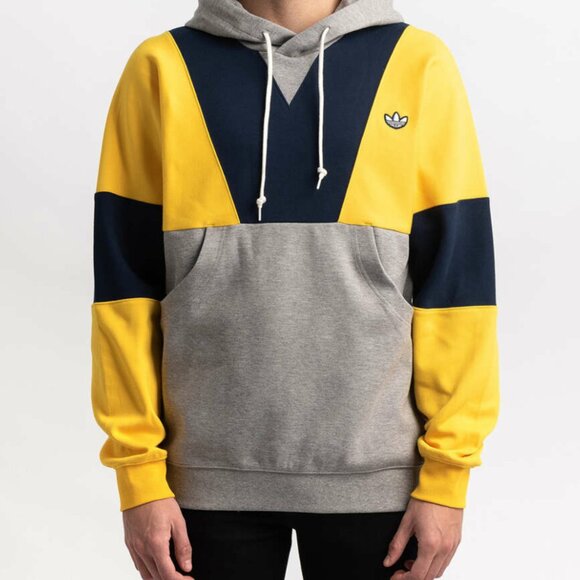 Adidas Originals MENS Samstag Panel Hoody Grey/Yellow FM2209 - Picture 2 of 6